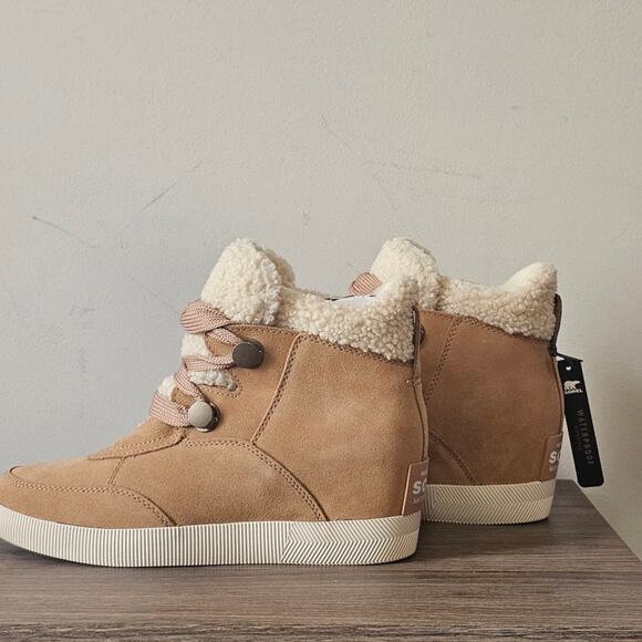 Sorel Women's ONA Cozy Wedge Boots Size 8.5  Tawny Buff/Sea Salt 2048681 NEW - Picture 2 of 9